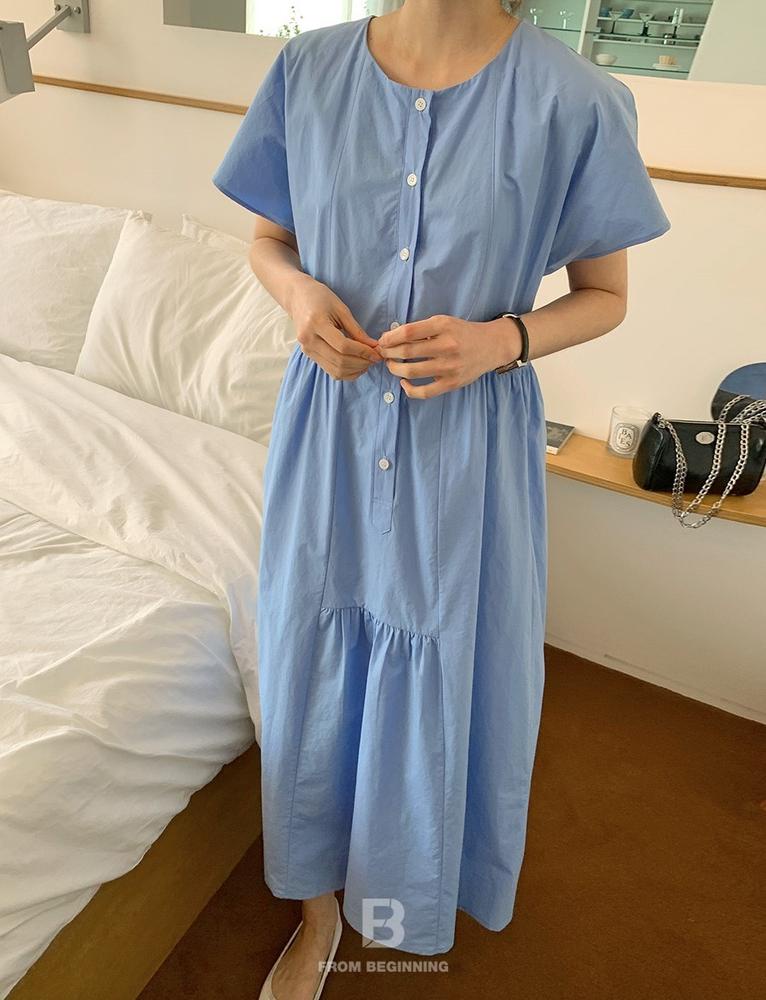 Đầm Tay Ngắn Cổ Tròn Màu Trơn Dáng Rộng 50465