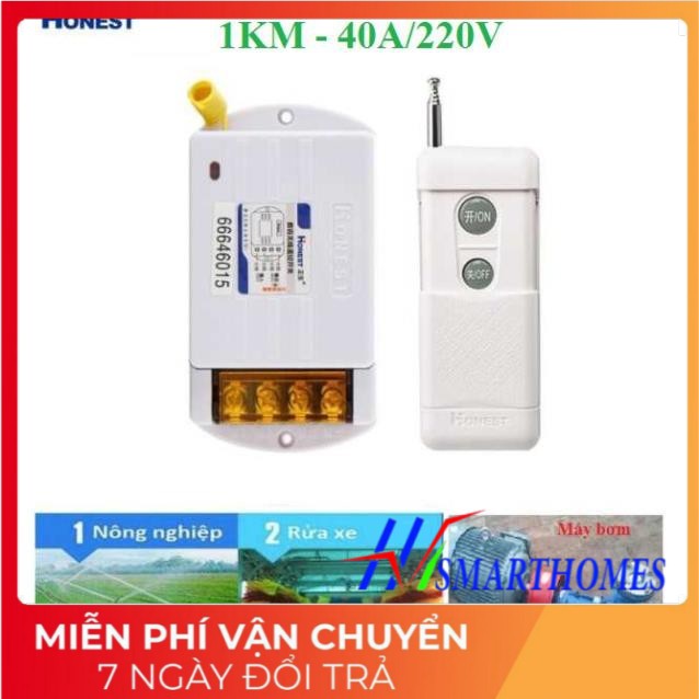 [Có HỌC LỆNH]Công tắc điều khiển từ xa bật tắt máy bơm nước 40A/220V khoảng cách 1Km Honest 6220KD, công tắc wifi