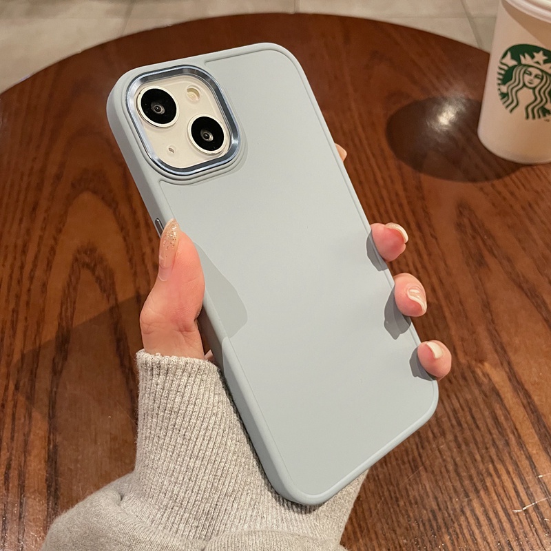 Ốp Điện Thoại Silicon Cứng Chống Sốc Màu Trơn Có Nút Kim Loại Bảo Vệ Camera Cho iPhone 13 Pro Max 12 Pro Max 11 Pro Max