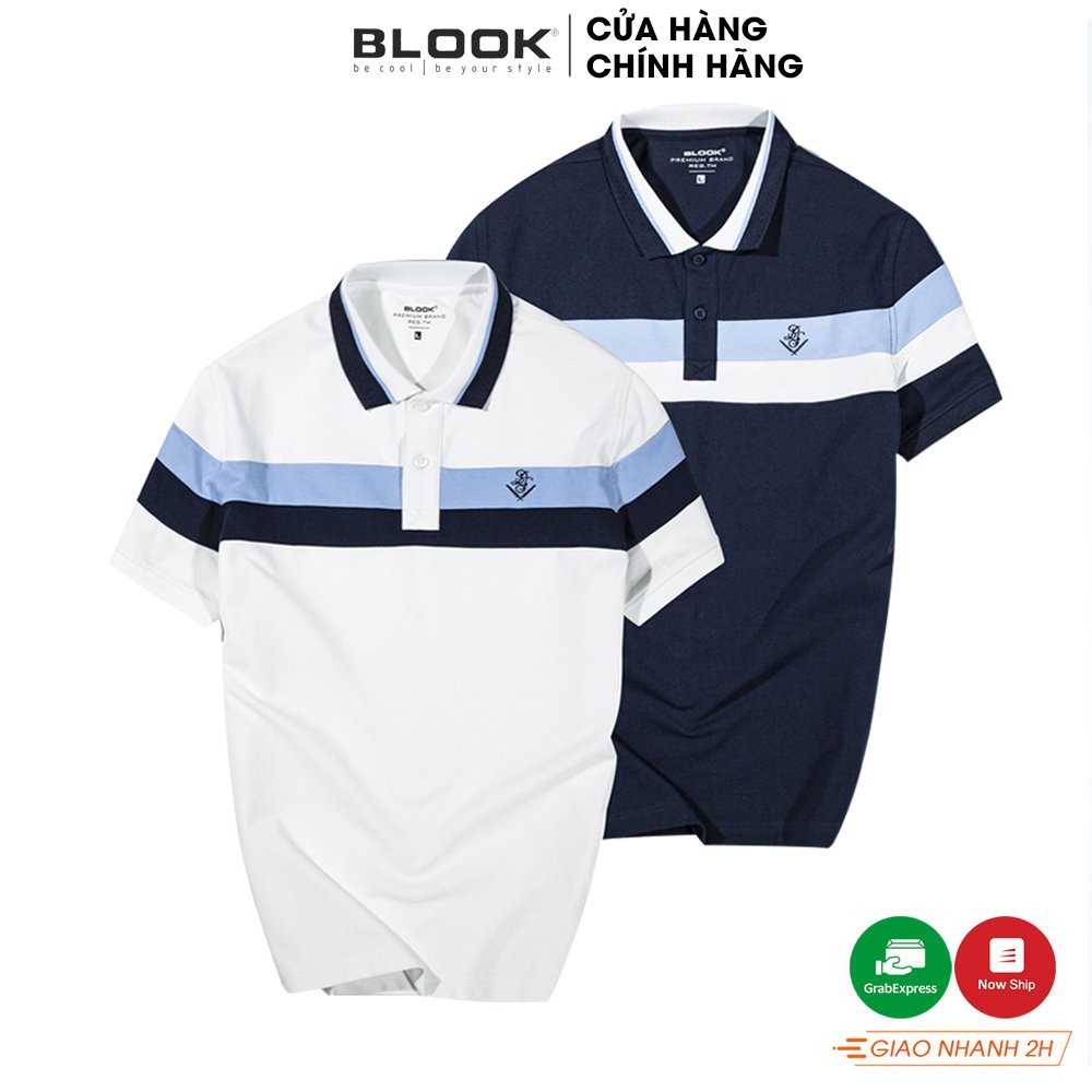 Áo polo nam cổ bẻ vải thun cá sấu cotton phối sọc phá cách thêu BS, xuất xịn, trẻ trung, thanh lịch mã 35521_BLOOK