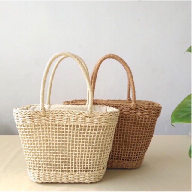 Túi Cói Đan Ô Vintage Form Cứng Cáp