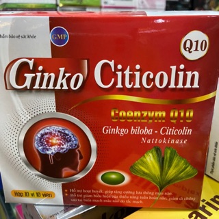 Viên bổ não Ginko Citicolin Q10 hỗ trợ mất ngủ giảm trí nhớ (Hộp 100 viên)