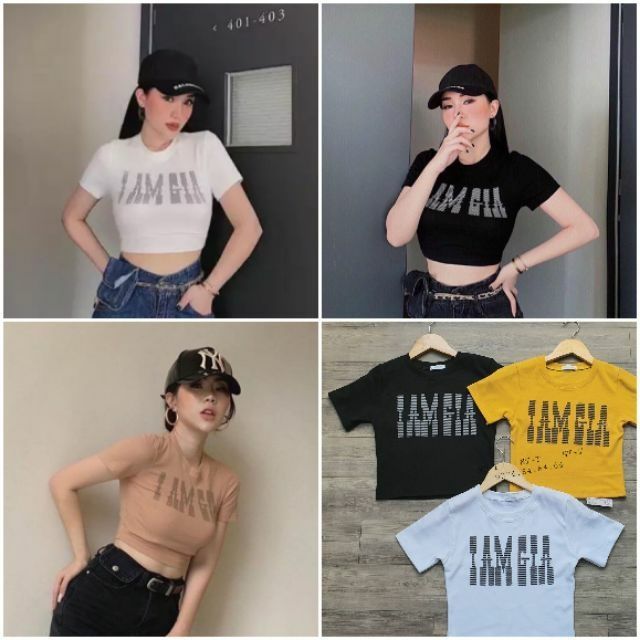 [ video hình thật ] Áo Croptop Body In Chữ I AM GIA