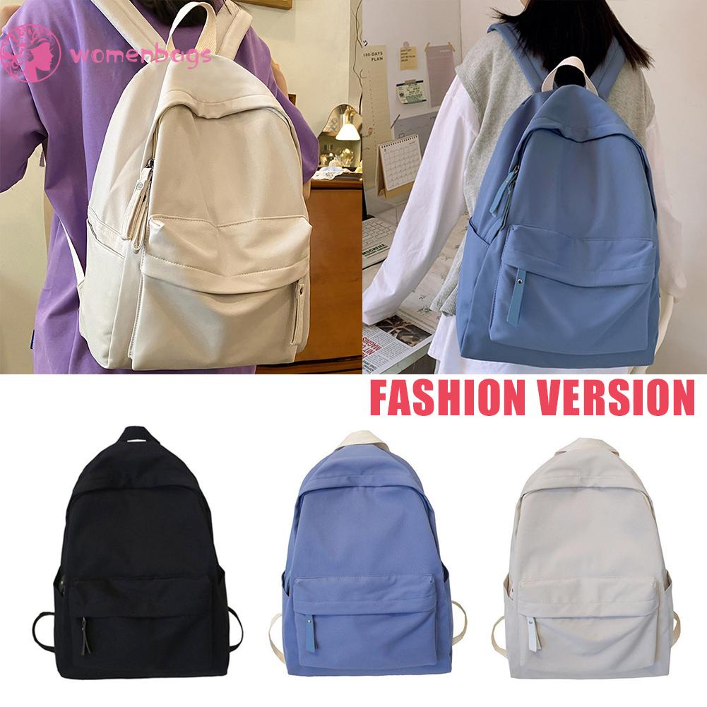 ✔ WB ✔ Women Fashion Canvas Pure Color Backpack Preppy Style Travel Large Knapsack