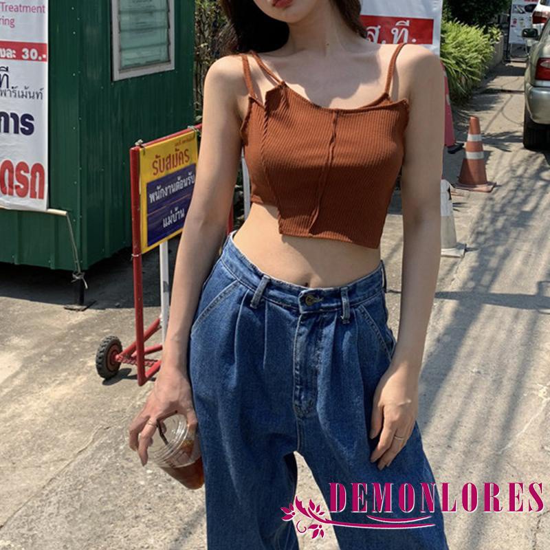 Áo croptop 2 dây dệt kim màu trơn thời trang cho nữ