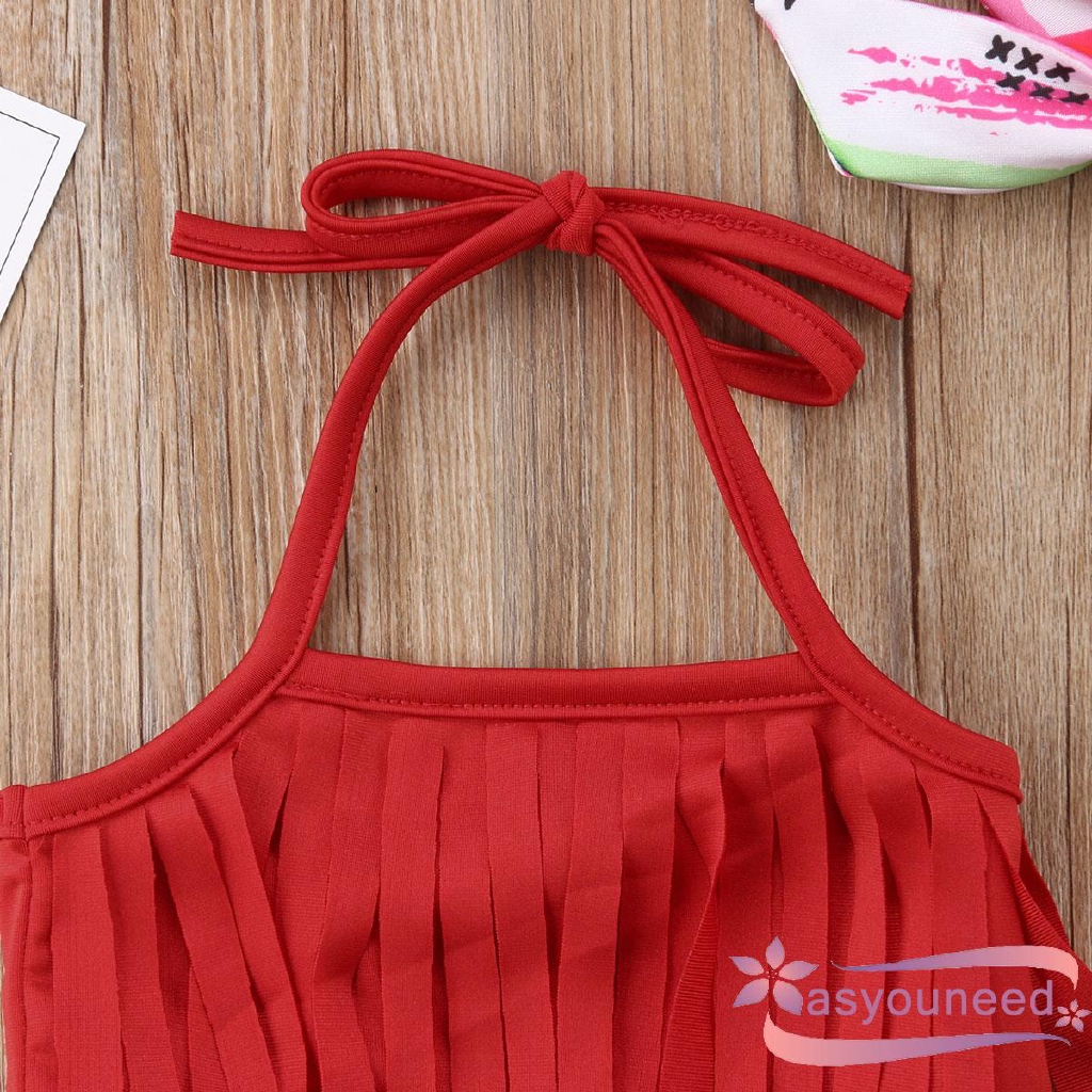 Set bikini 2 mảnh kèm băng đô vải in hình dưa hấu dễ thương xinh xắn cho bé gái