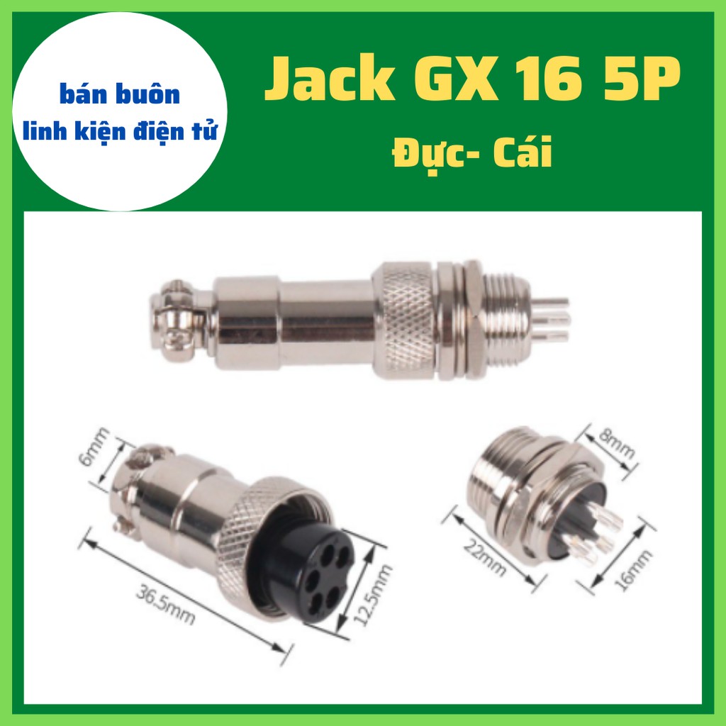 Jack GX16 5p (đực+ cái), Giắc GX16 5P bộ đực cái 16mm, GX16-5P