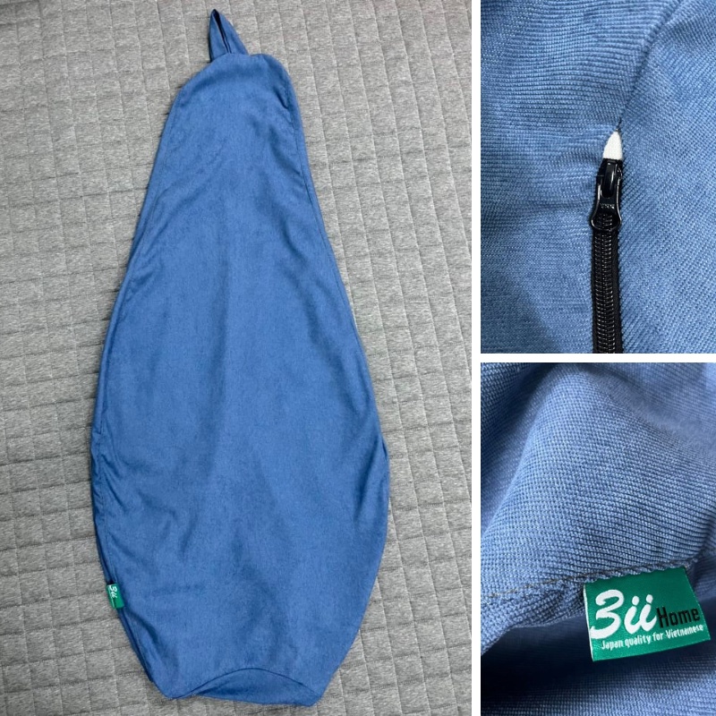 Vỏ Ghế Lười Hạt Xốp 3ii Home Hình Trái Lê Size L 100x120cm Màu Xanh Dương Vải Nhung Gân Cao Cấp