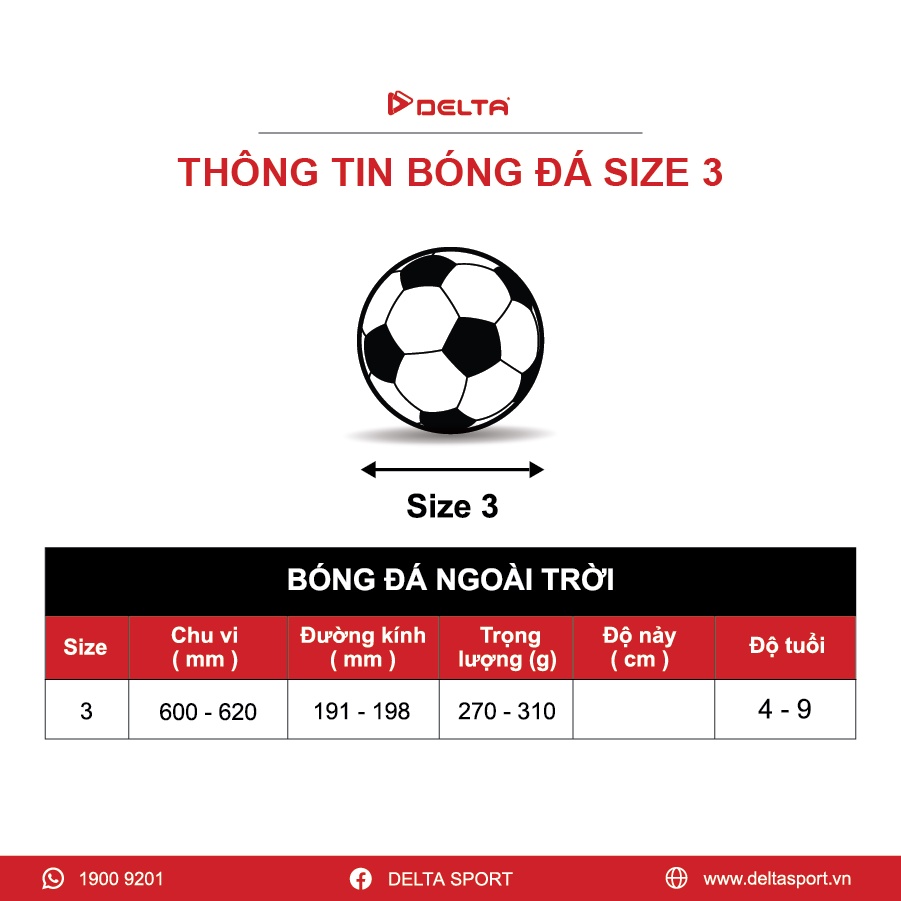 Bóng đá trẻ em DELTA 6700-3M size 3 chất liệu da TPU tổng hợp, chơi trên sân cỏ nhân tạo sử dụng cho 4 - 9 tuổi.