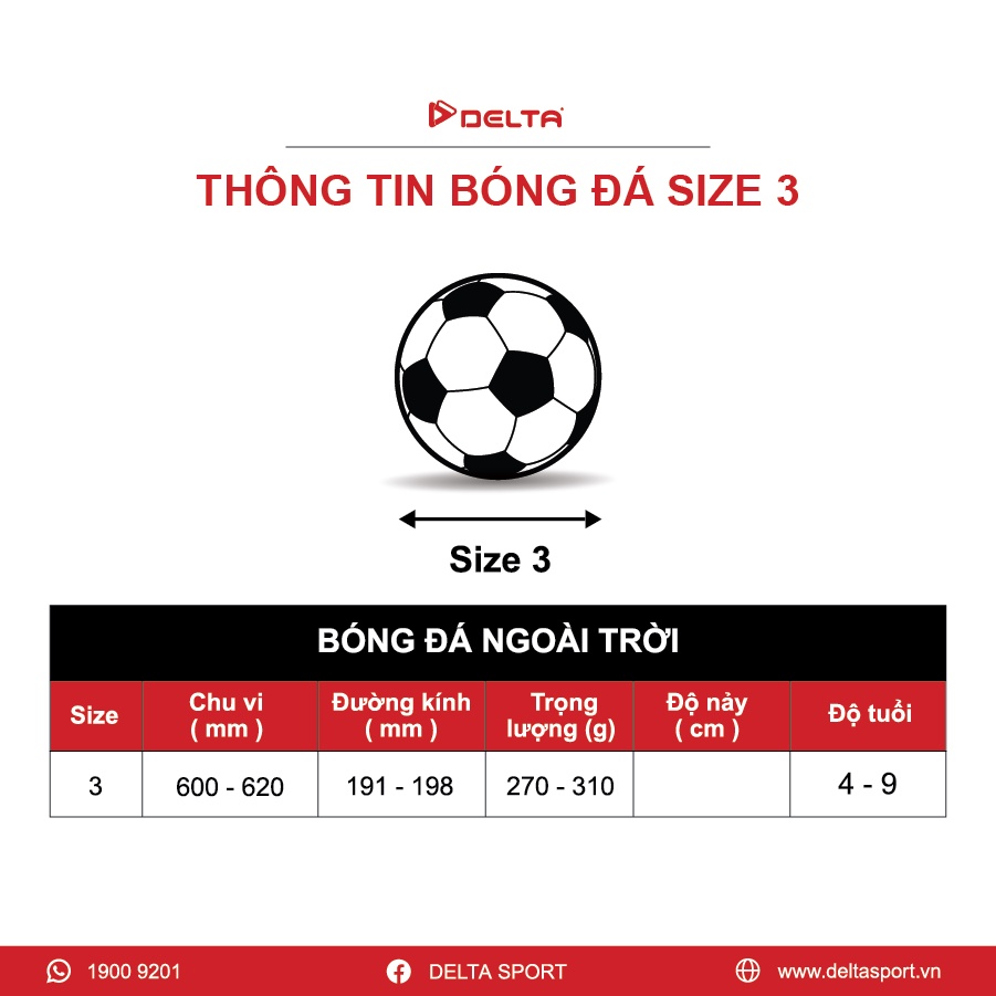 Bóng Đá Trẻ Em DELTA 3M Size 3 Chất Liệu Da TPU Chơi Trên Sân Cỏ Nhân Tạo Sử Dụng Cho 4 - 9 Tuổi