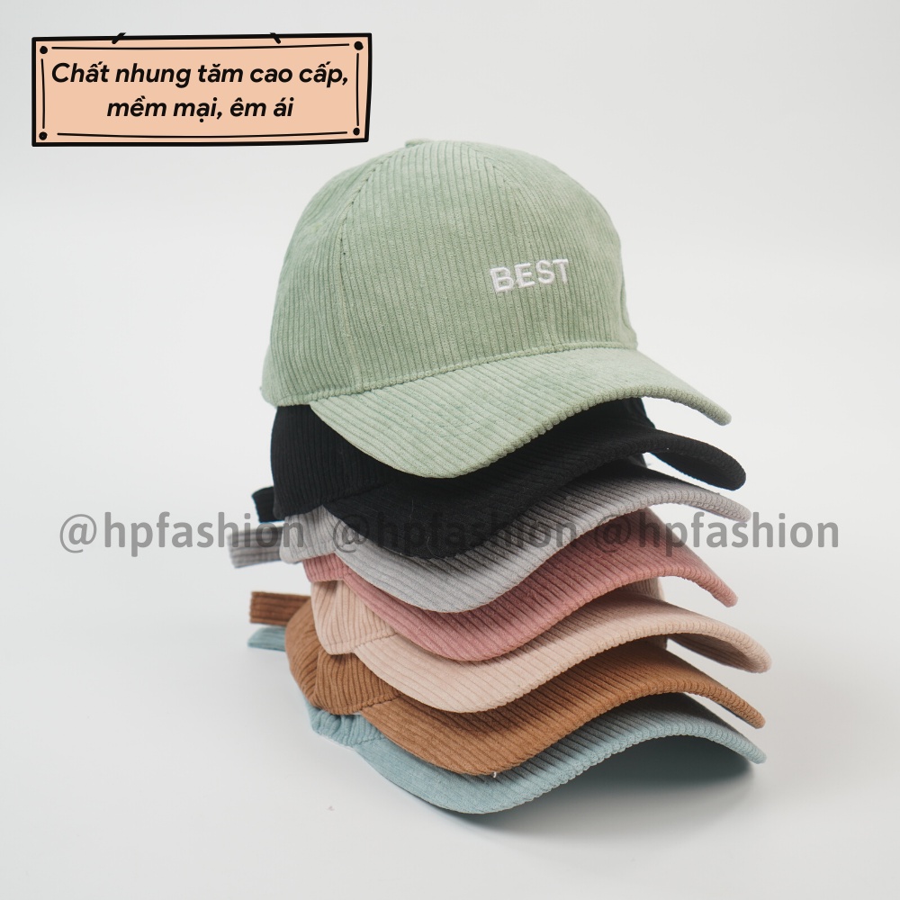 Mũ lưỡi trai ❤️ Nón kết thêu chữ BEST chất nhung tăm cao cấp form unisex nam nữ N57 - Happy Style