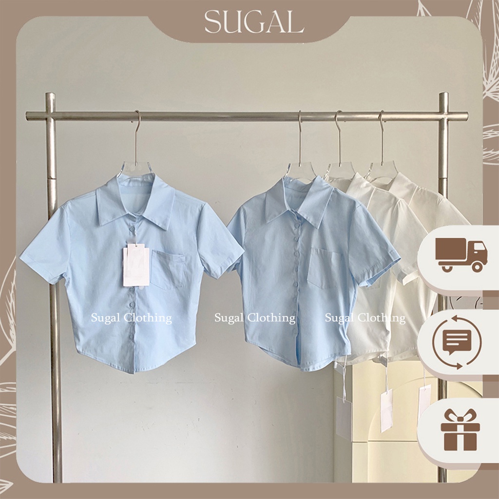 Áo Sơ Mi Croptop Nữ Ngắn Tay Phối Túi Ngực Thời Trang Sugal SO MI NU 009V2 | BigBuy360 - bigbuy360.vn