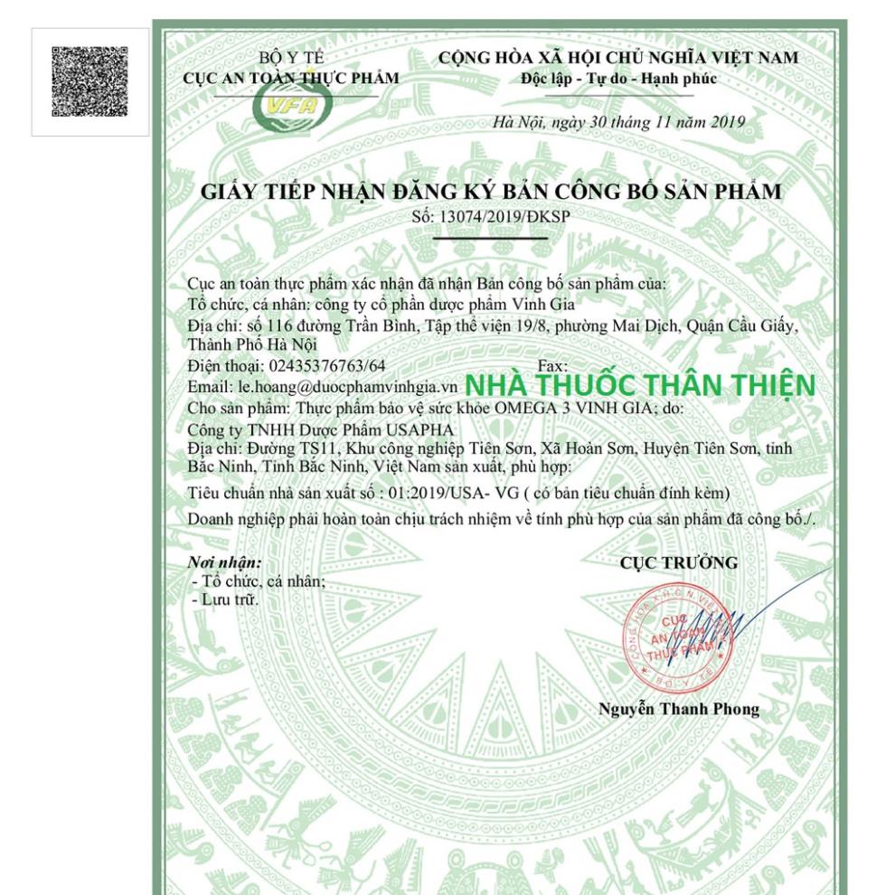 Viên uống Omega 3 Vinh Gia – Bổ sung DHA, EPA cho bà bầu và trẻ nhỏ (Lọ 100 viên)