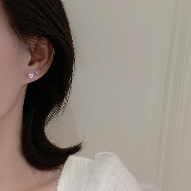 Bông Tai Mạ Bạc 925 Đính Đá Zircon Đơn Giản Cho Nữ