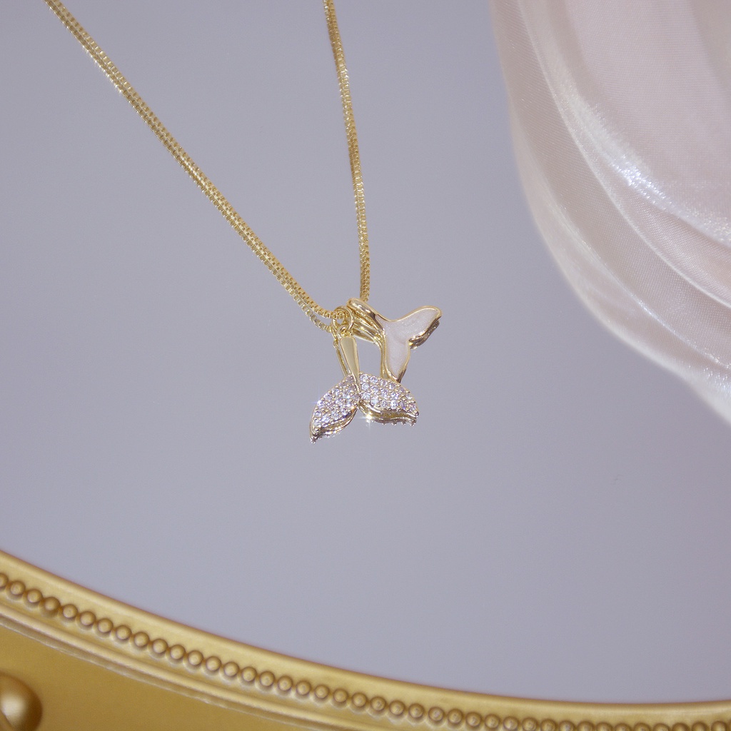 Vòng cổ Hình Đuôi Cá Đính Đá Zircon Lấp Lánh Sang Trọng 14K