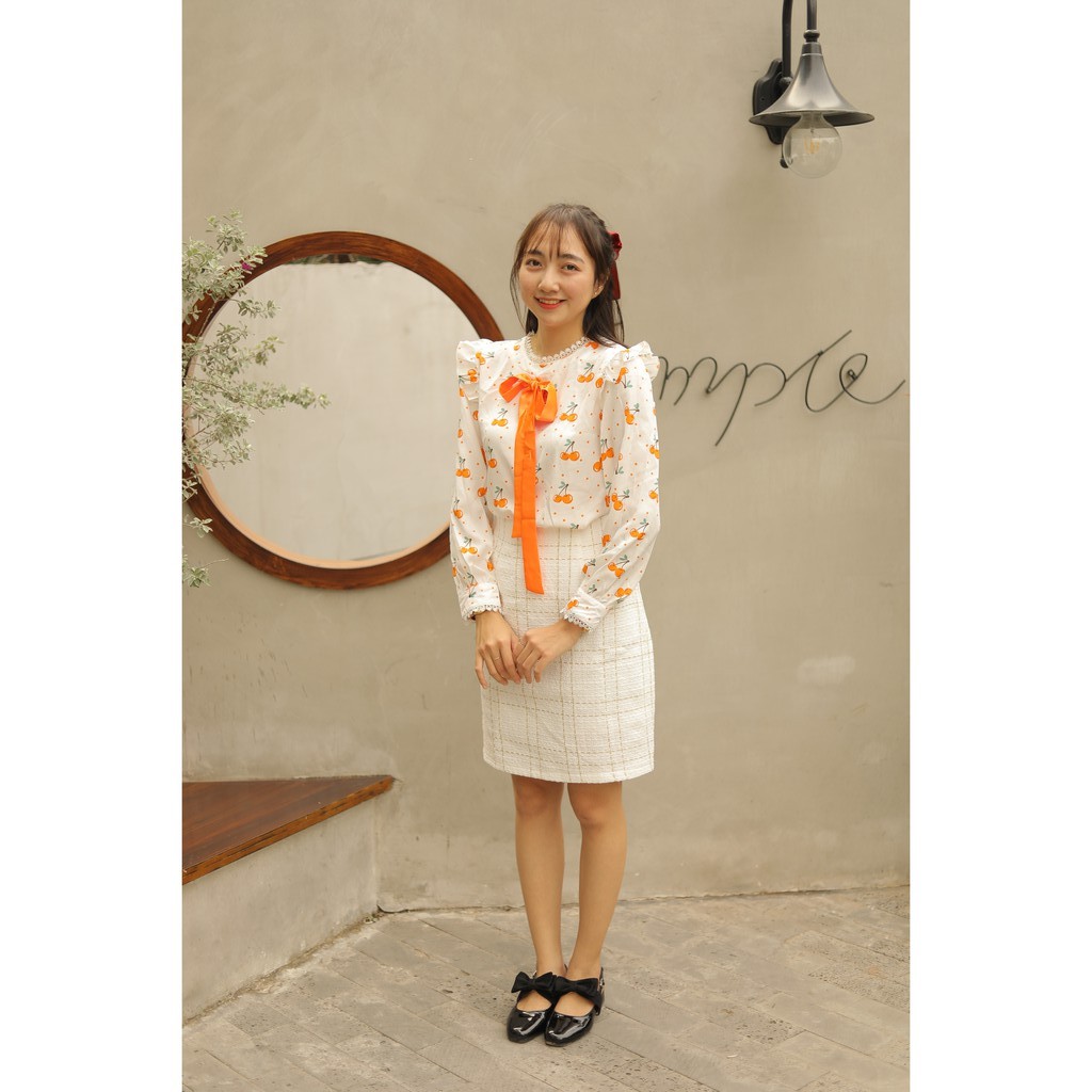 áo chery cam viền ren nơ siêu xinh