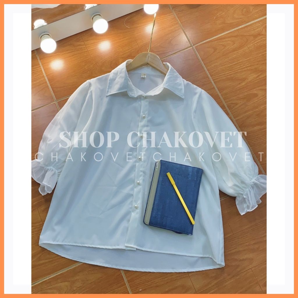 Áo sơ mi nữ tay lỡ màu trắng A8131, kiểu áo nữ cúc ngọc tay bo chun tiểu thư sang chảnh phong cách thời trang hàn quốc | BigBuy360 - bigbuy360.vn