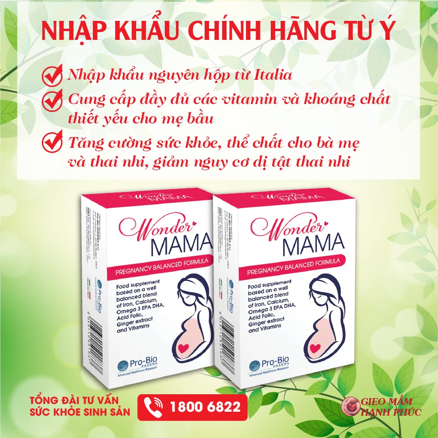 WONDER MAMA - Vitamin tổng hợp cho bà bầu, Made in Italy, có tinh chất gừng giảm nghén