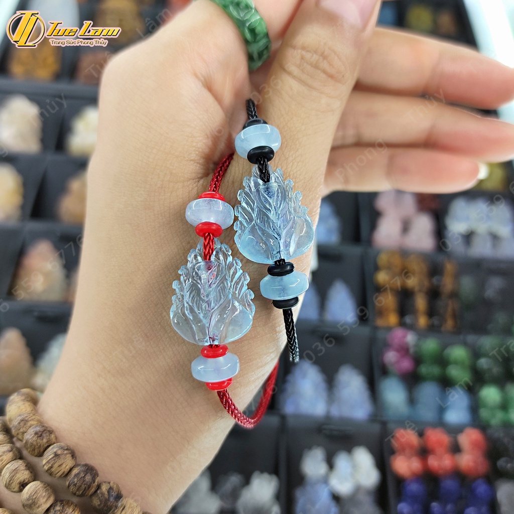 Vòng tay may mắn mặt hồ ly chúa mix đồng điếu aqua màu xanh dương hợp mệnh thủy mộc - Tuệ Lâm