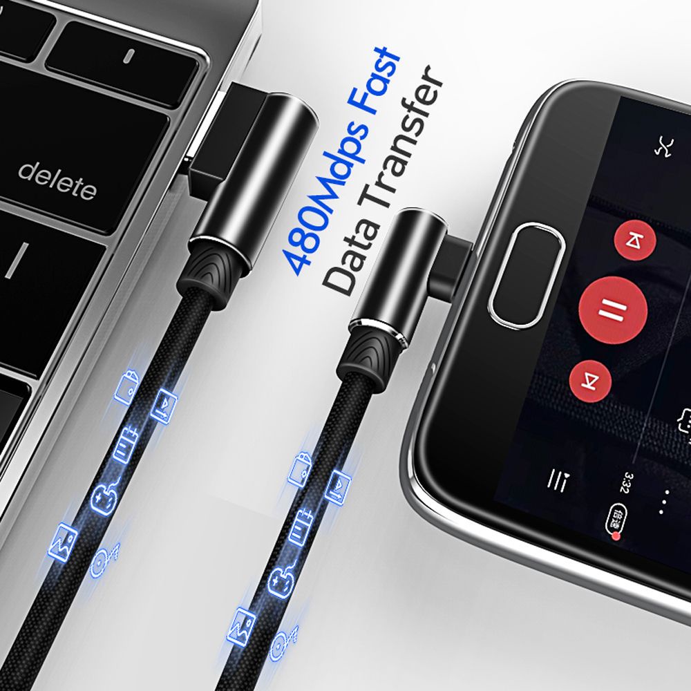 Dây cáp sạc nhanh cổng USB Type C hình chữ L dài 1M 2M 3M 2.4A chất lượng cao
