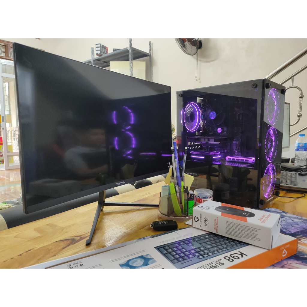 Máy tính chơi game giá rẻ, chơi Liên Minh, Đột Kích, Fifa online 4, PUBG, vỏ kính fan led màn hình 24" mới | BigBuy360 - bigbuy360.vn