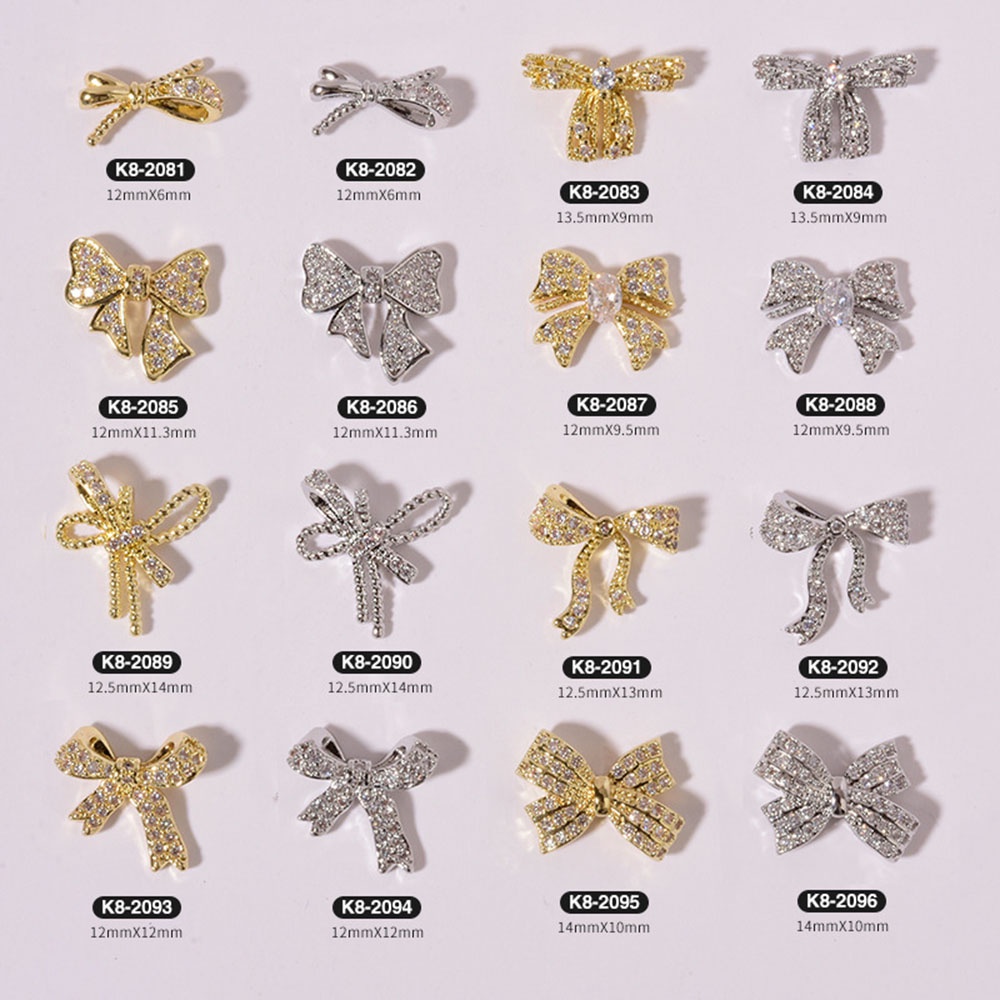 [Hàng mới về] Nơ bướm 3D bằng kim loại đính đá Zircon sáng bóng trang trí móng tay nghệ thuật sang trọng DIY