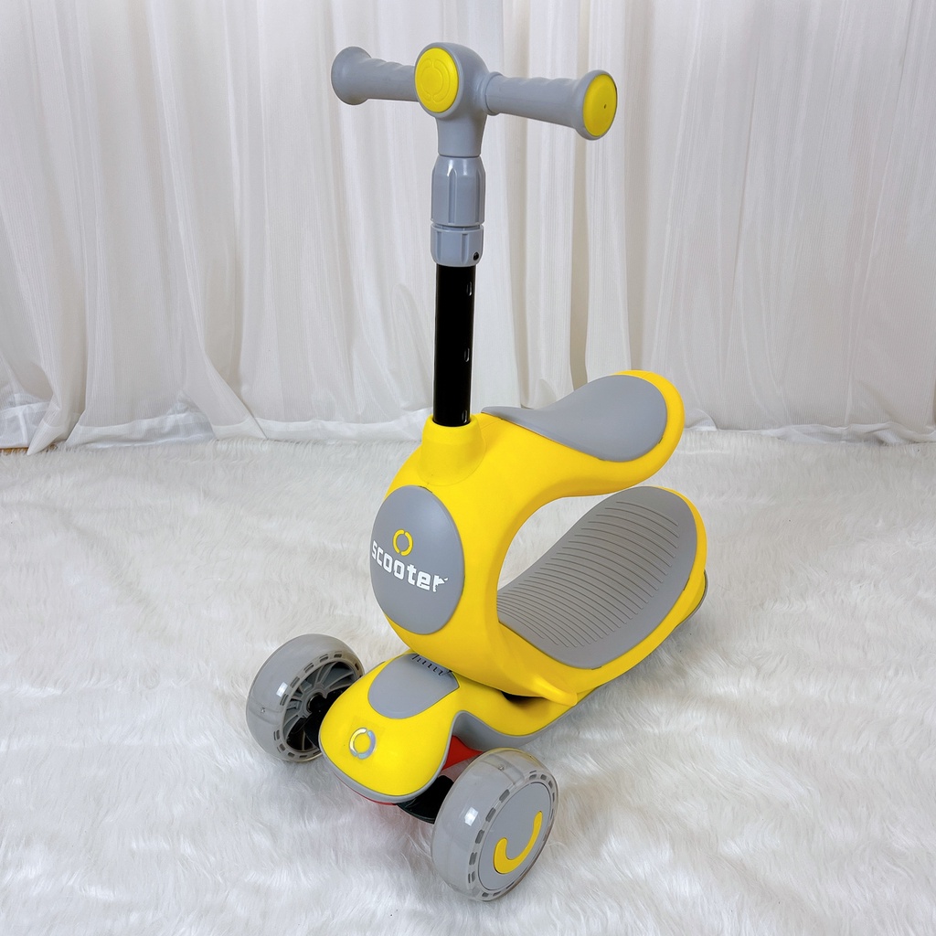 Xe scooter 3 in 1  𝑭𝒓𝒆𝒆𝒔𝒉𝒊𝒑  Xe scooter cho bé 808 màu vàng sử dụng từ 1,5 tuổi 3 bánh to phát sáng vĩnh cửu