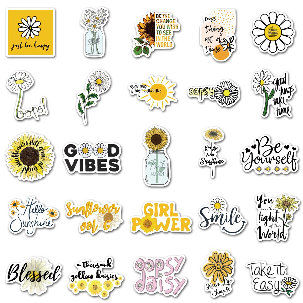 Sticker chống thấm nước Hoa cúc 50 chiếc dán nón bảo hiểm, laptop, vật dụng,…