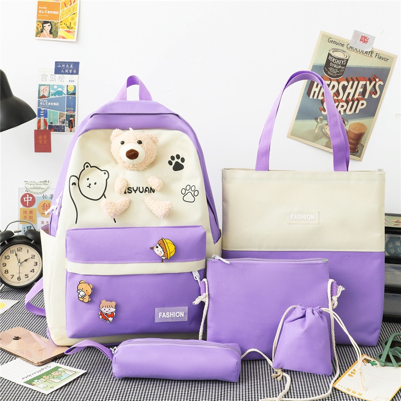 Set túi balo đeo vai IELGY hình gấu dễ thương phong cách Hàn Quốc cho nữ