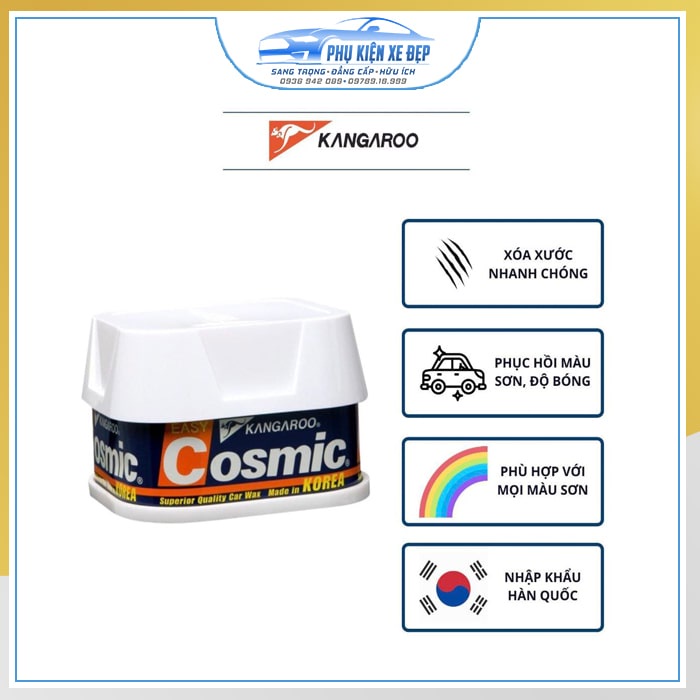 Sáp đánh bóng sơn ô tô FREESHIPKangaroo Cosmic Easy 200g dành cho mọi màu sơn giúp đánh bóng sơn xe nhập khẩu Hàn Quốc