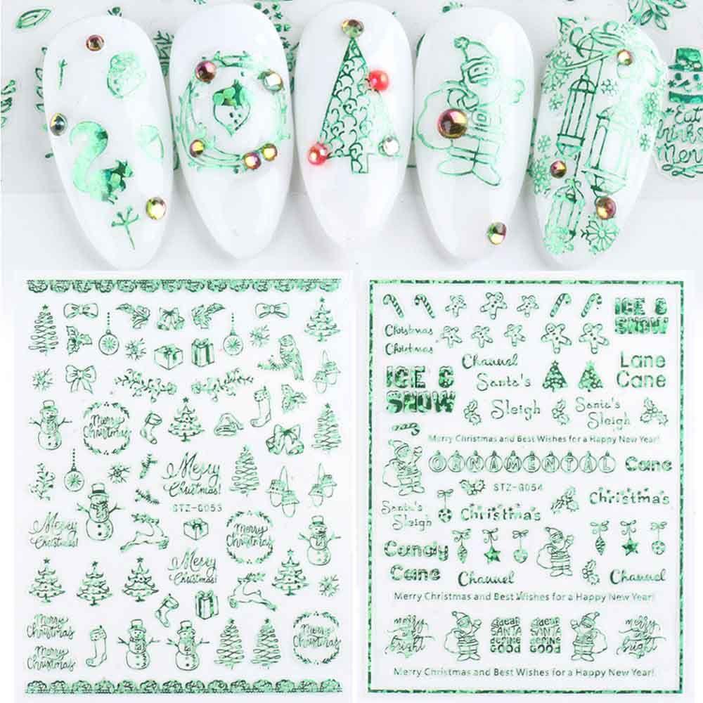 Set 9 Miếng Dán Trang Trí Móng Tay Màu Đỏ / Xanh Lá Mùa Đông