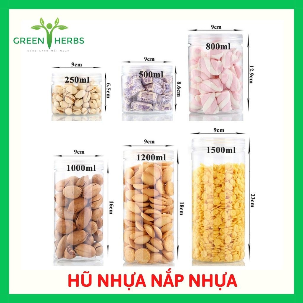 Hộp Nhựa, Hũ Nhựa Pet Nắp Nhôm, Nắp Nhựa Đựng Thực Phẩm, Đồ Khô, Ngũ Cốc 900ml GREEN FOOD