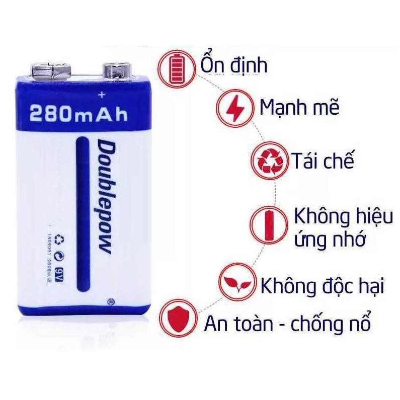 Pin sạc 9V dung lượng 280 mAh thương hiệu Doublepow