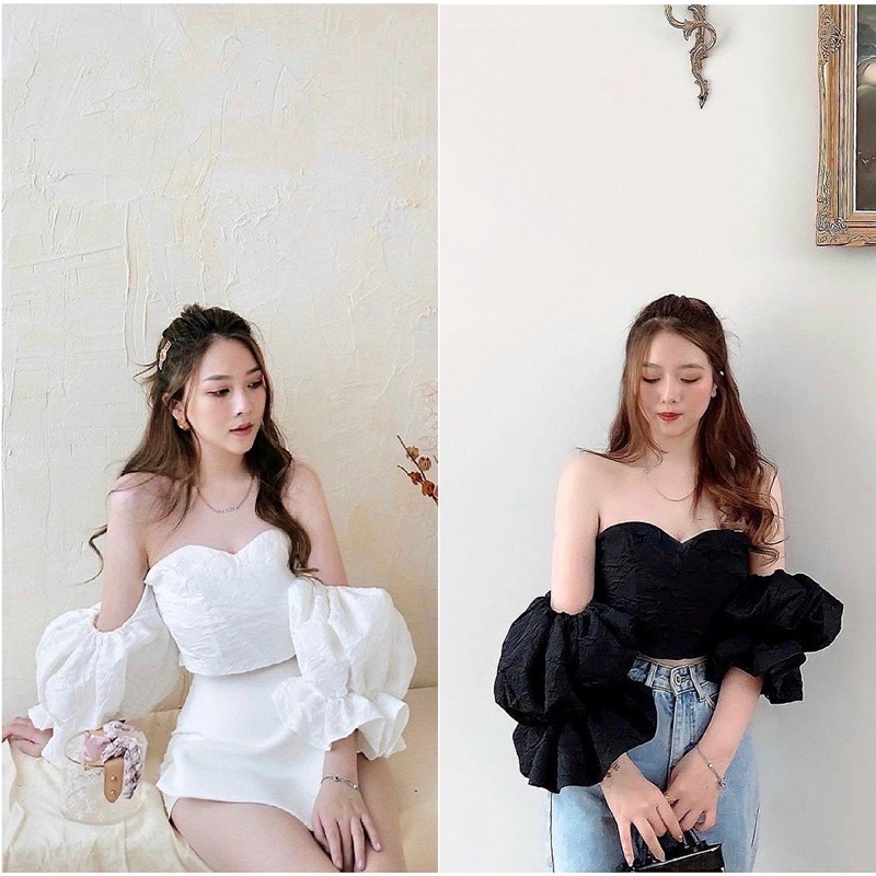 ÁO KIỂU NỮ CHIZISHOP, ÁO XỐP CROPTOP CÚP NGỰC TAY PHỒNG CÓ MÚT NGỰC DỄ THƯƠNG
