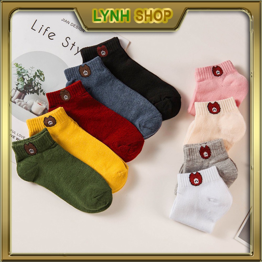 Vớ nữ, Tất nữ cổ ngắn hình gấu dễ thương, chất cotton co giãn thoải mái, chống hôi chân nhiều màu