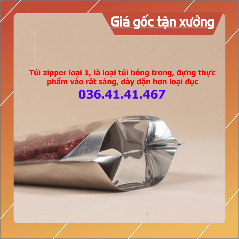 [Giá xưởng] 100 Túi zipper 1 mặt bạc, 1 mặt trong đáy đứng đựng thực phẩm, hàng khô