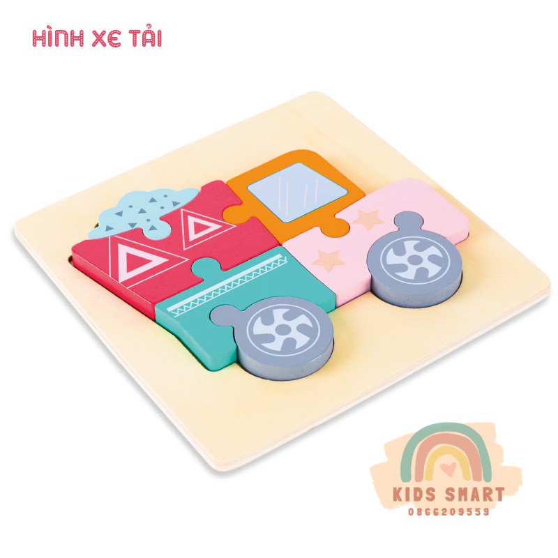 Đồ Chơi Xếp Hình Gỗ 3D - Giúp Bé Nhận Biết Con Vật, Phương Tiện, Màu Sắc