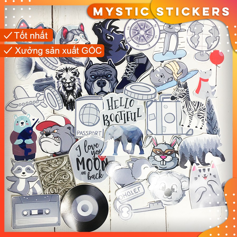 [GHI XÁM-GREY] 35 Sticker chống nước/ dán laptop vali xe mũ bảo hiểm nhà cửa ...