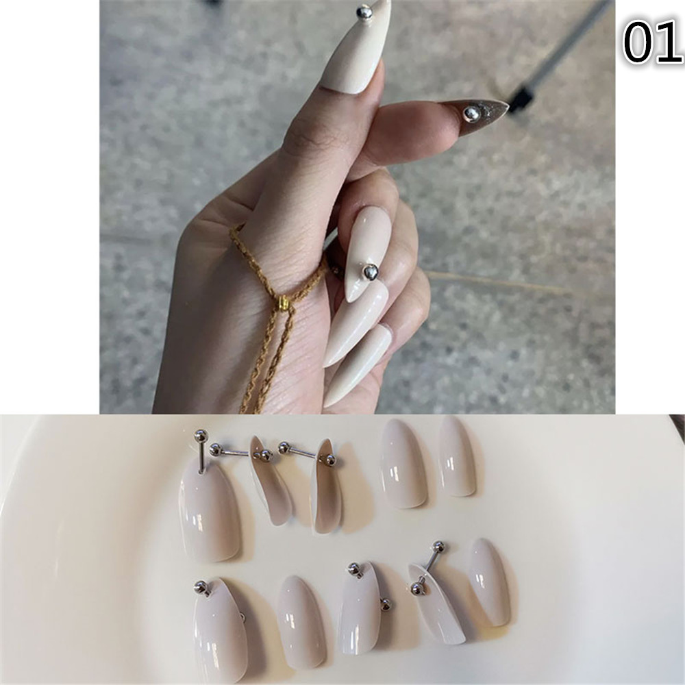 [Hàng mới về] Bộ 24 cái móng tay giả trang trí màu hồng 3D chống nước tháo được cho nữ