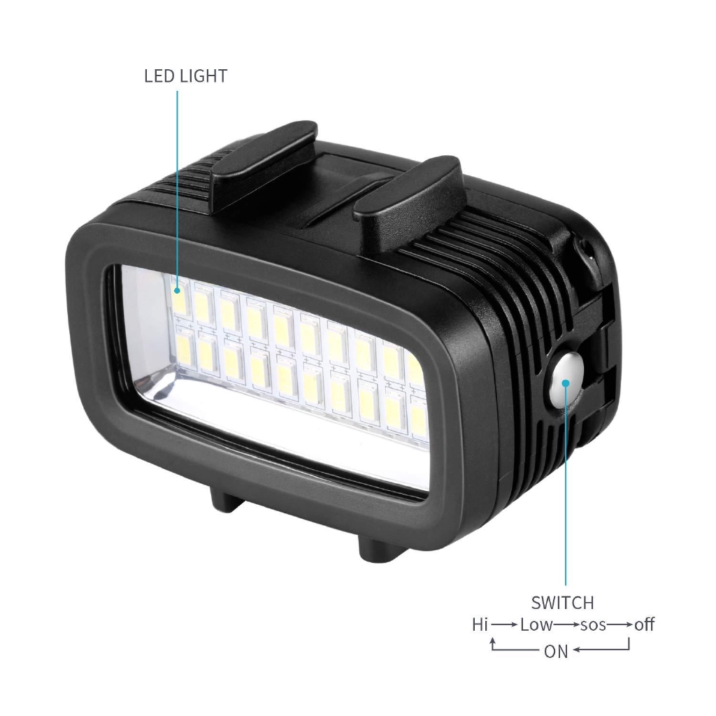 Đèn LED 3 màu  có flash chống nước 131ft/40m dùng cho GoPro Hero 7 6 5 4 3+ DSLR
