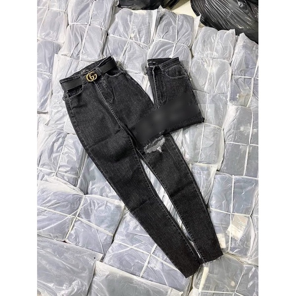 Quần jeans RÁCH 005 ôm body lưng siêu cao rách gối JZ0T