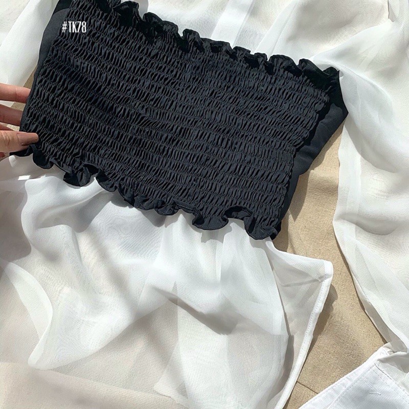 áo sơmi nữ voan mỏng kết hợp áo ống đen nhún/freesize | BigBuy360 - bigbuy360.vn