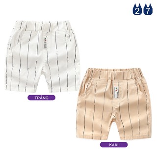 Quần KAKI bé trai WELLKIDS quần short kaki cho bé họa tiết kẻ sọc hàng xuất Âu Mỹ