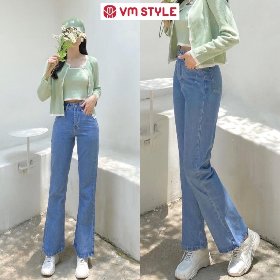 Quần jean nữ ống loe VM STYLE (không co giãn) trơn lai thường thời trang ulzzang N195 22QJL03AS1101 !