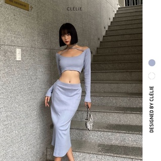 Set áo tay dài và chân váy dài xẻ tà | airy set - clélie