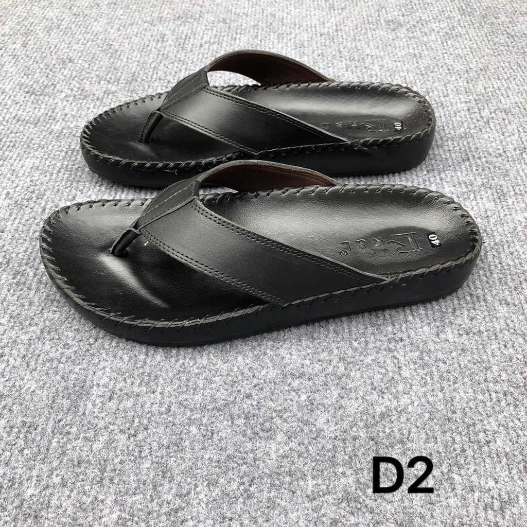 Dép kẹp Nam trơn da bò màu đen , C1