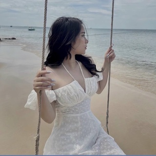 🦋đầm trắng xô hoa dây yếm rớt vai🦋