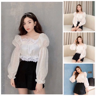 [Hình thật] Set áo croptop nhún chân váy quần đen
