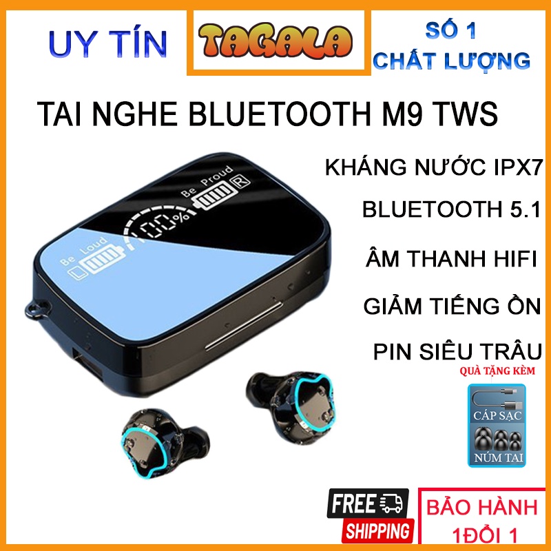 Tai Nghe Không Dây Bluetooth 5.1 M9 Tws Chống Nước Chất Lượng Cao Giảm tiếng Ồn PIn Trâu