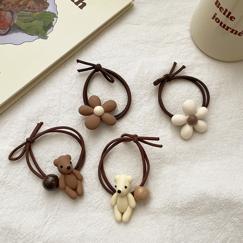 Dây buộc tóc hình gấu / hoa nhỏ màu cà phê thời trang dễ thương